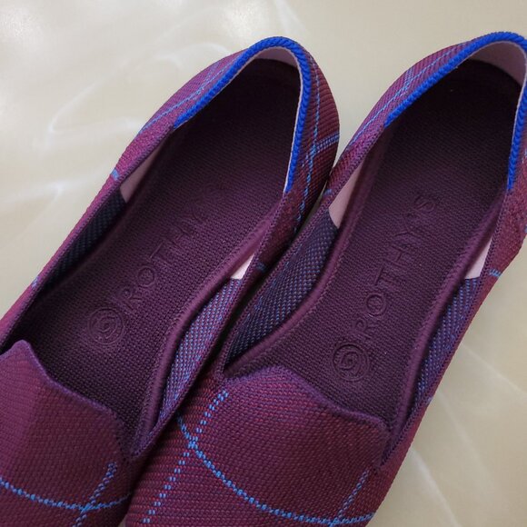 Rothy's The Loafer Women's Burgundy Grid Plaid Slip On Flat Shoes Size 7.5 - Picture 5 of 14